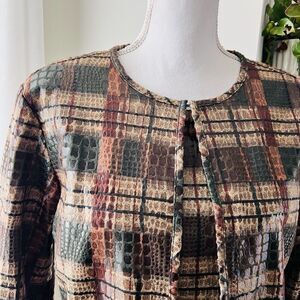 Vintage Selene Sport Brown & Green Faux Croc Skin Polyvinyl Dress & Jacket Set L